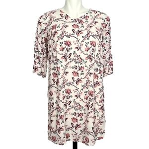 ⭐️3/ $30⭐️ Old Navy Midi Dress Pink Floral Print Cream 3/4 Sleeves Sz 14 Reg